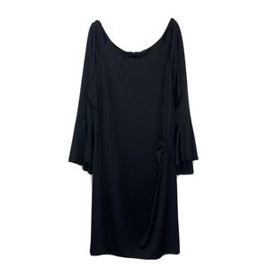 ASHLEY STEWART BLACK BELL SLEEVE Stretch Draped DRESS Plus Sz 26/28 NWT